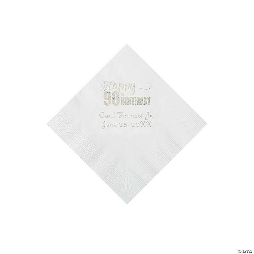 White 90th Birthday Personalized Napkins with Silver Foil - 50 Pc. Beverage Image Thumbnail