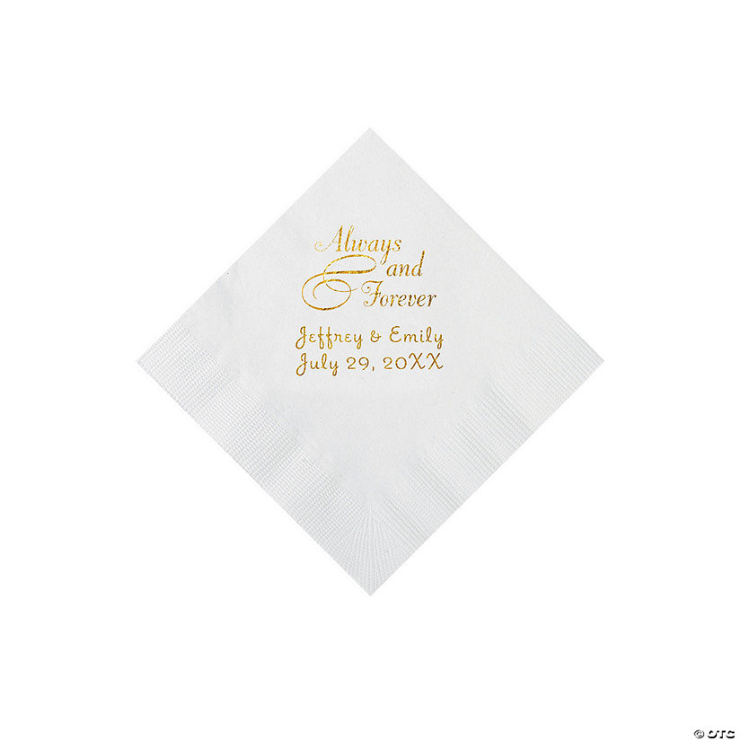 White Always & Forever Personalized Napkins with Gold Foil - Beverage Image Thumbnail