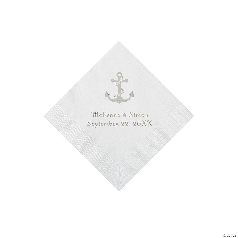 White Anchor Personalized Napkins with Silver Foil - Beverage Image Thumbnail