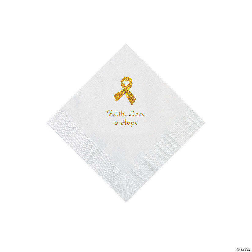 White Awareness Ribbon Personalized Napkins with Gold Foil - 50 Pc. Beverage Image Thumbnail