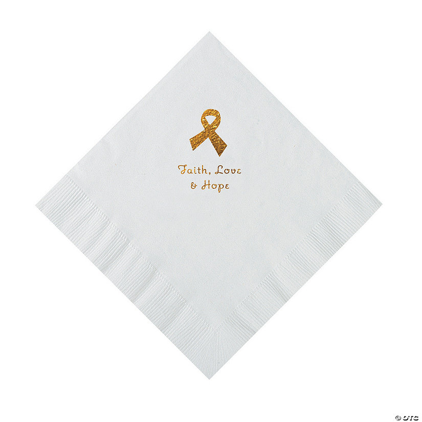 White Awareness Ribbon Personalized Napkins with Gold Foil - 50 Pc. Luncheon Image Thumbnail
