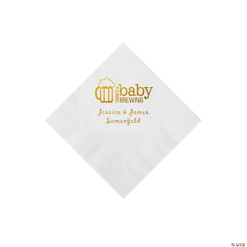 White Baby Brewing Personalized Napkins with Gold Foil - 50 Pc. Beverage Image