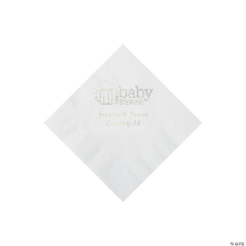White Baby Brewing Personalized Napkins with Silver Foil - 50 Pc. Beverage Image Thumbnail