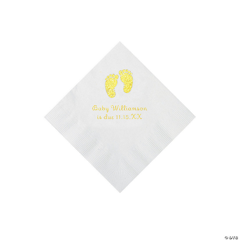 White Baby Feet Personalized Napkins with Gold Foil - 50 Pc. Luncheon Image