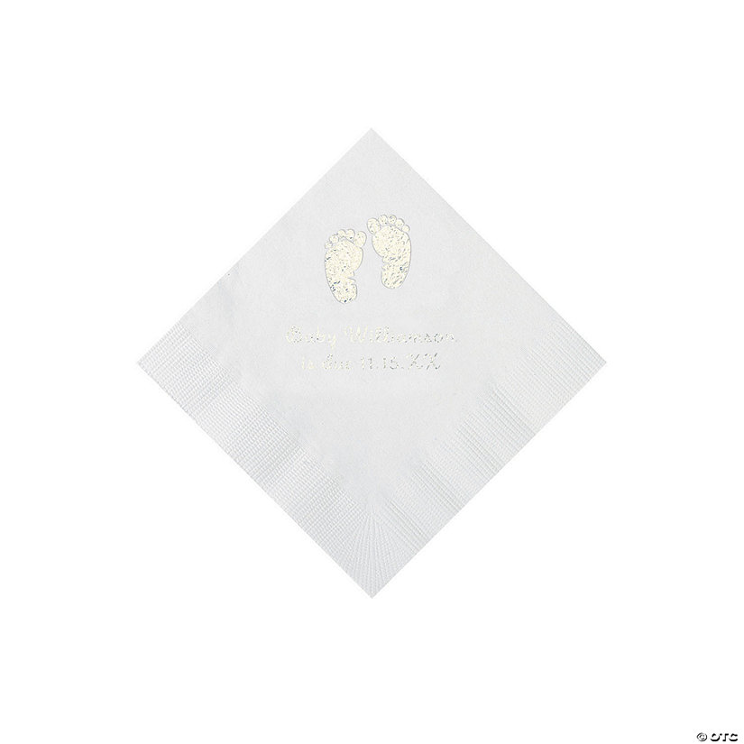 White Baby Feet Personalized Napkins with Silver Foil - 50 Pc. Beverage Image Thumbnail