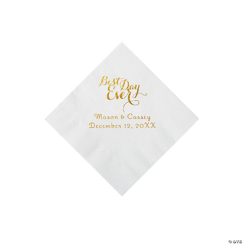 White Best Day Ever Personalized Napkins with Gold Foil - Beverage Image Thumbnail