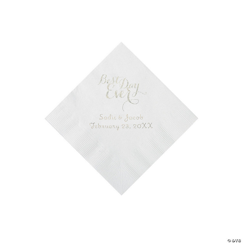 White Best Day Ever Personalized Napkins with Silver Foil - Luncheon Image Thumbnail