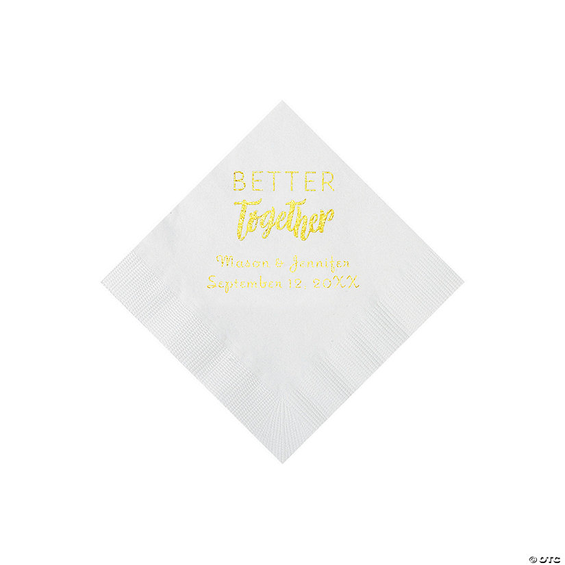 White Better Together Personalized Napkins with Gold Foil - Beverage Image Thumbnail
