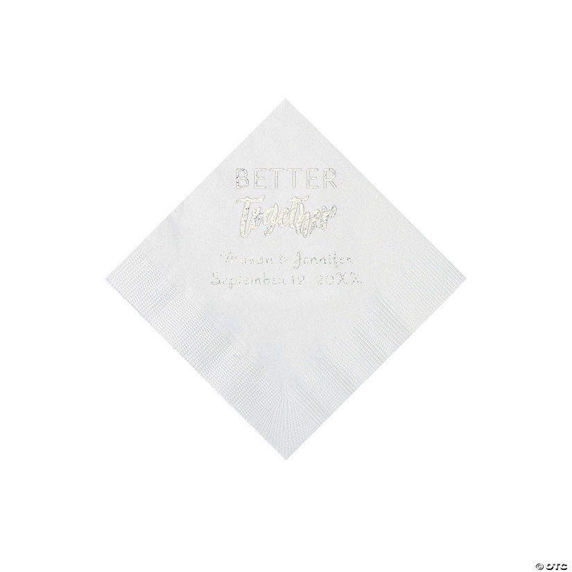 White Better Together Personalized Napkins with Silver Foil - Beverage Image Thumbnail