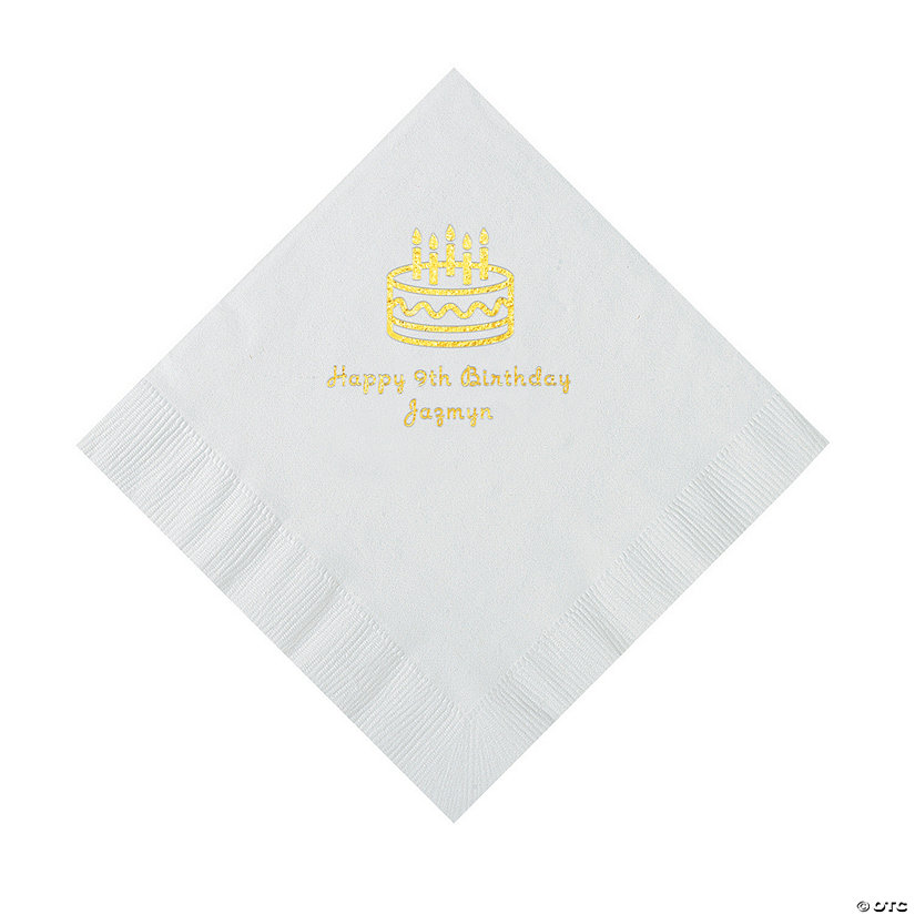 White Birthday Cake Personalized Napkins - 50 Pc. Luncheon Image