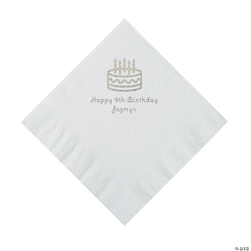 White Birthday Cake Personalized Napkins - 50 Pc. Luncheon Image