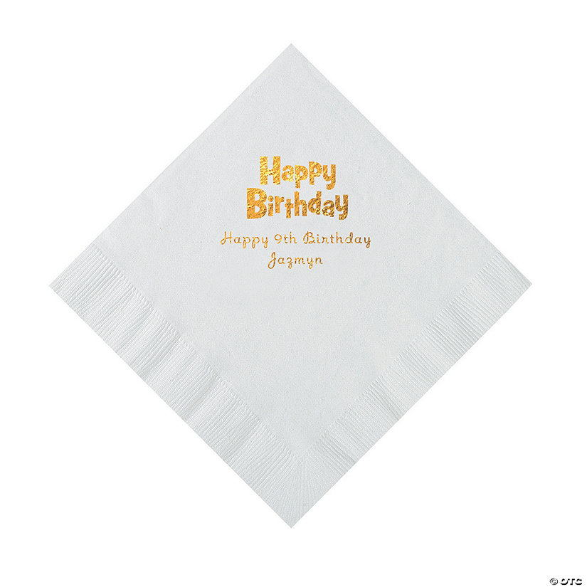 White Birthday Personalized Napkins with Gold Foil - 50 Pc. Luncheon Image