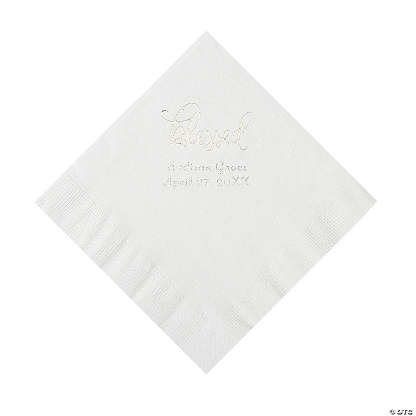 White Blessed Personalized Napkins with Silver Foil - 50 Pc. Luncheon Image Thumbnail