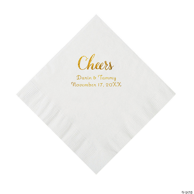 White Cheers Personalized Napkins with Gold Foil - Luncheon Image Thumbnail