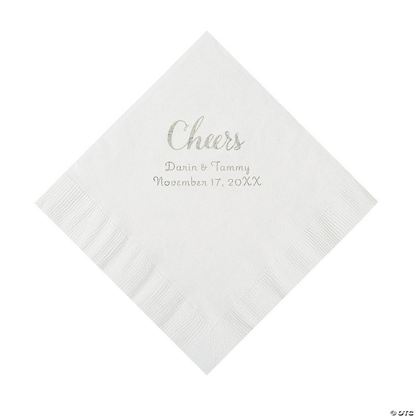 White Cheers Personalized Napkins with Silver Foil - Luncheon Image Thumbnail