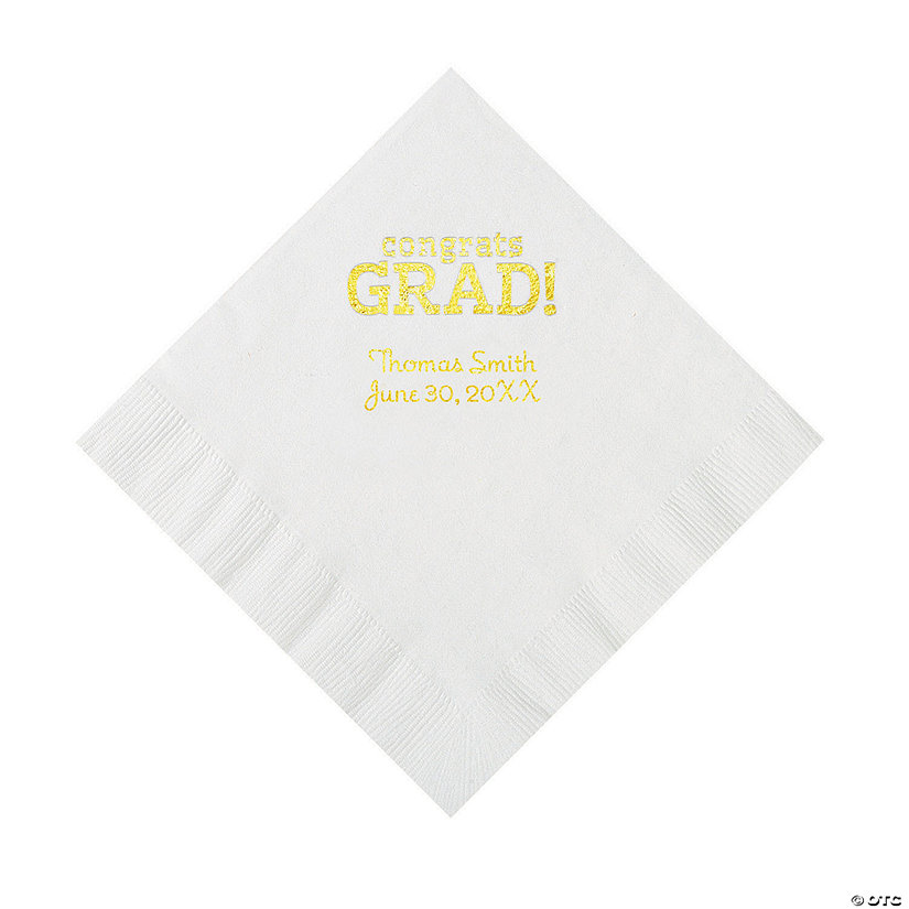 White Congrats Grad Personalized Napkins with Gold Foil - 50 Pc. Luncheon Image