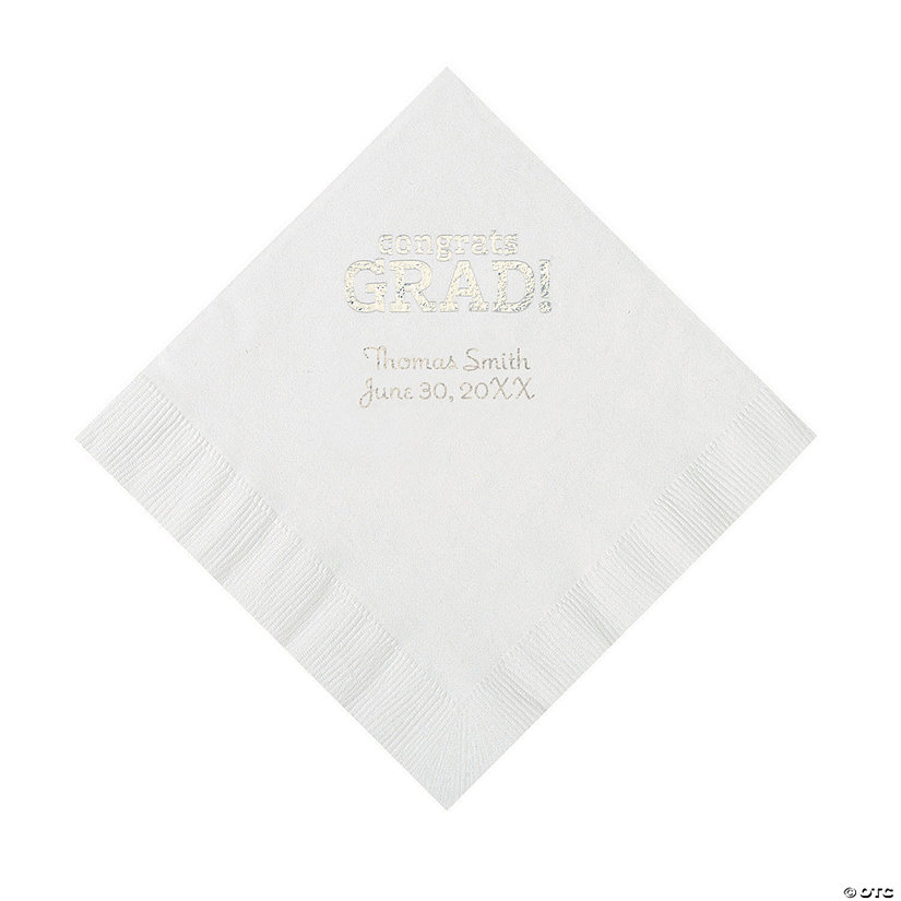 White Congrats Grad Personalized Napkins with Silver Foil - 50 Pc. Luncheon Image Thumbnail
