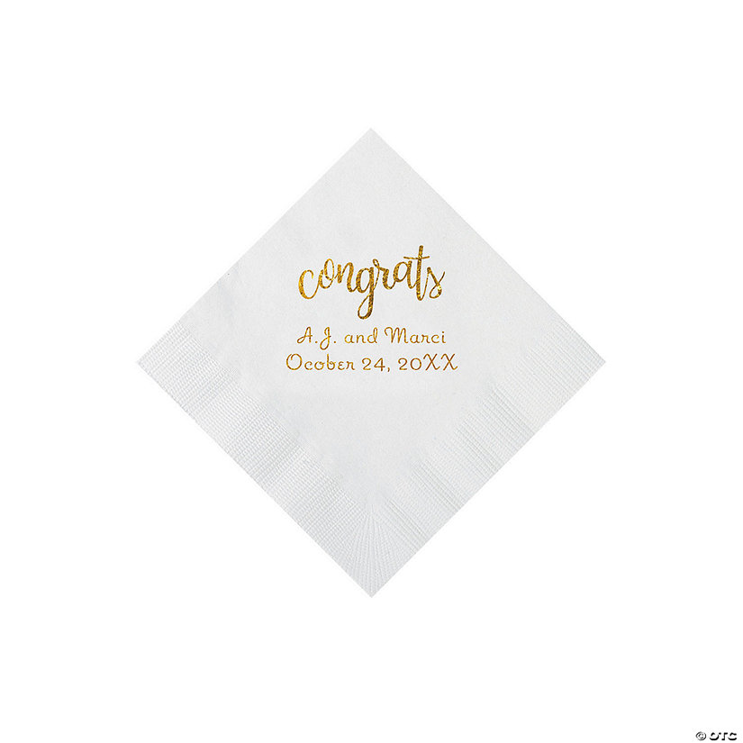 White Congrats Personalized Napkins with Gold Foil - Beverage Image Thumbnail