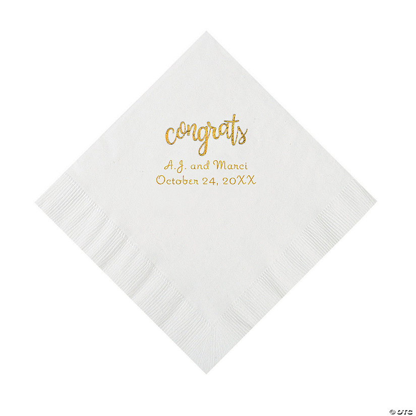 White Congrats Personalized Napkins with Gold Foil - Luncheon Image Thumbnail