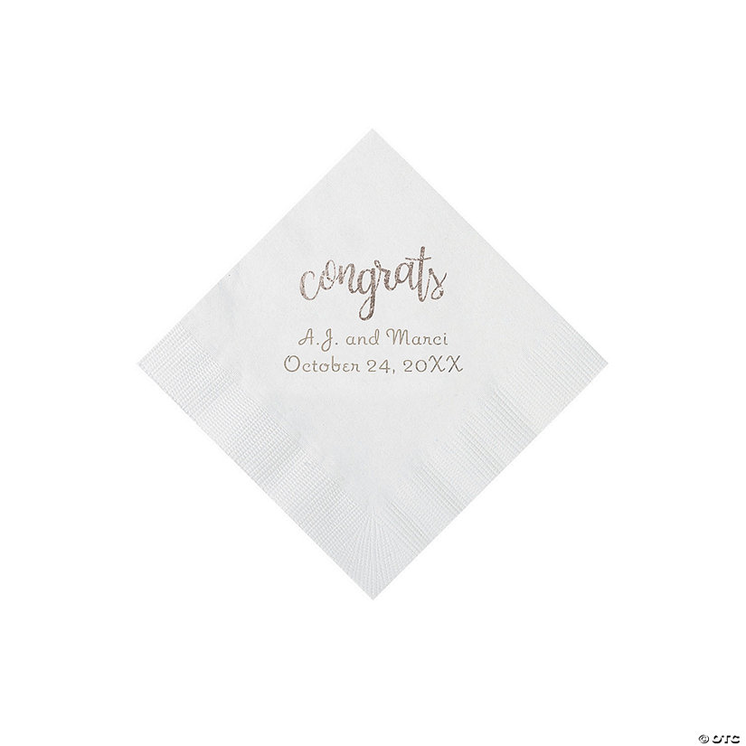White Congrats Personalized Napkins with Silver Foil - Beverage Image Thumbnail