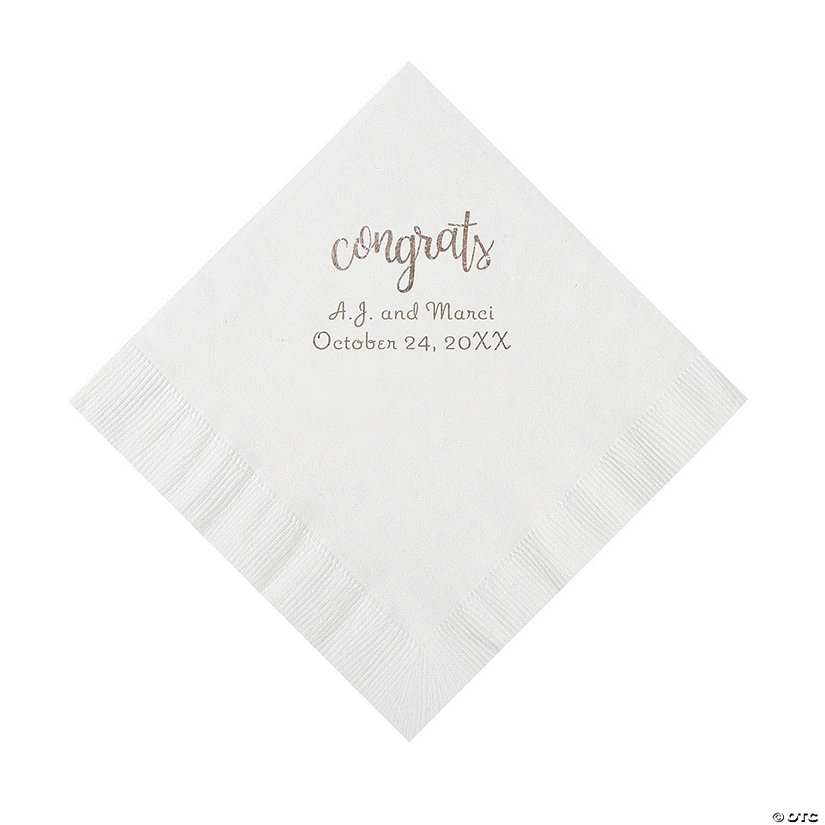 White Congrats Personalized Napkins with Silver Foil - Luncheon Image Thumbnail