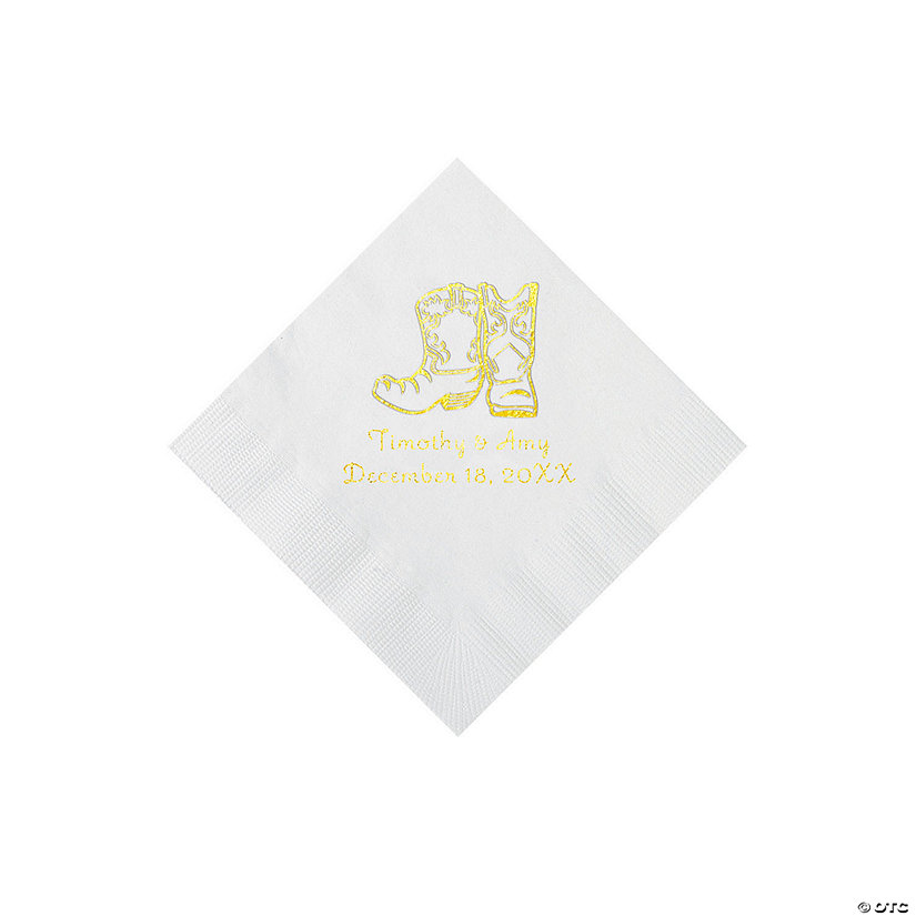 White Cowboy Boots Personalized Napkins with Gold Foil - Beverage Image Thumbnail
