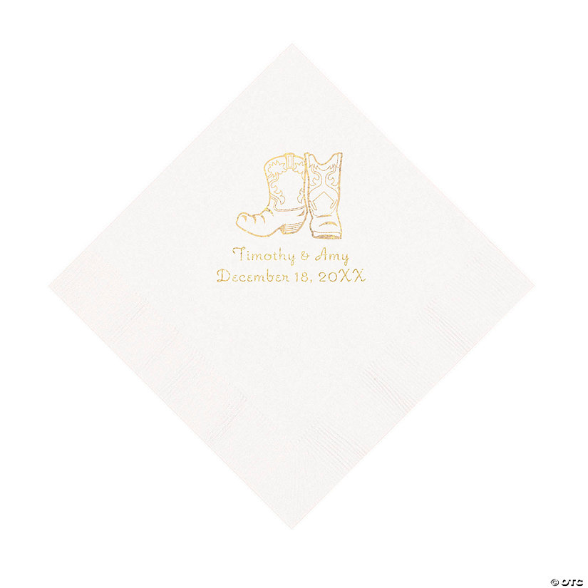 White Cowboy Boots Personalized Napkins with Gold Foil - Luncheon Image Thumbnail