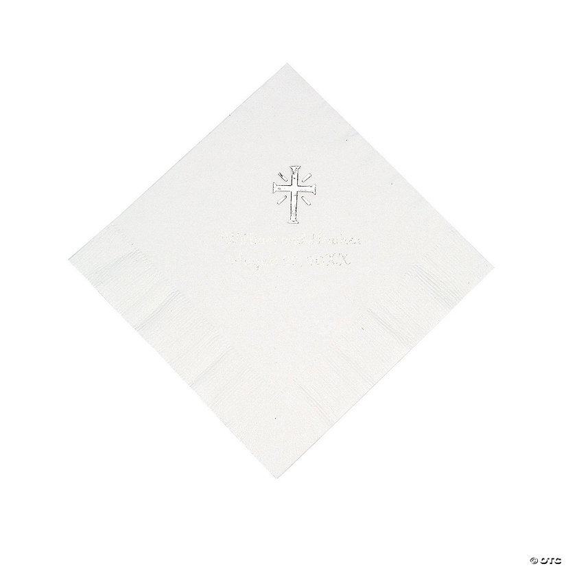 White Cross Personalized Napkins with Silver Foil - 50 Pc. Luncheon Image Thumbnail