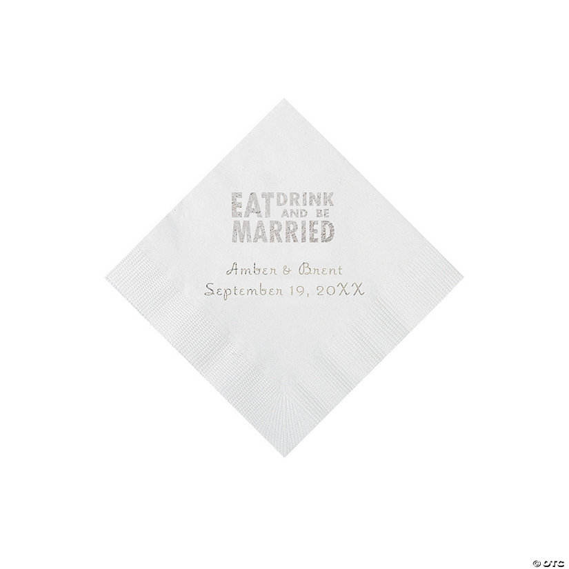 White Eat, Drink And Be Married Napkins with Silver Foil - 50 Pc. Beverage Image