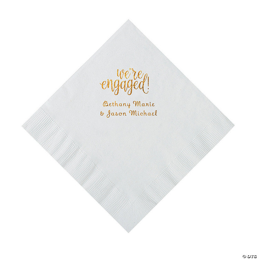White Engaged Personalized Napkins with Gold Foil &#8211; Luncheon Image Thumbnail