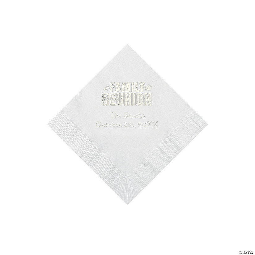 White Family Reunion Personalized Napkins with Silver Foil - 50 Pc. Beverage Image Thumbnail