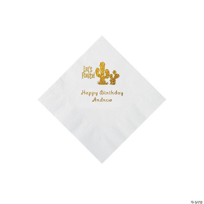 White Fiesta Personalized Napkins with Gold Foil - 50 Pc. Beverage Image