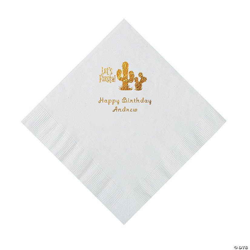 White Fiesta Personalized Napkins with Gold Foil - 50 Pc. Luncheon Image
