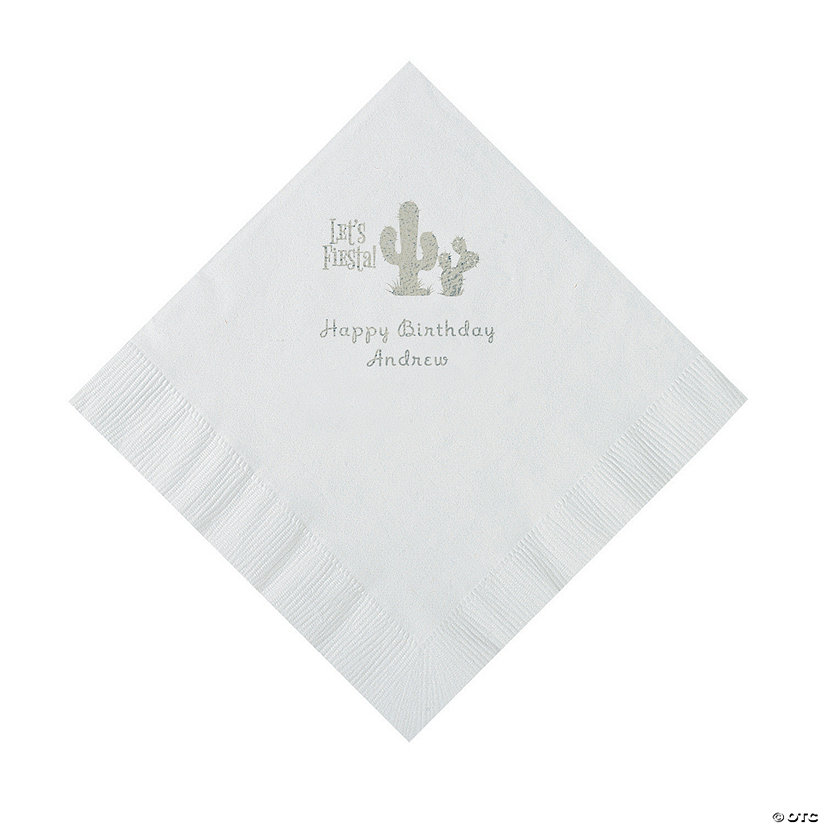 White Fiesta Personalized Napkins with Silver Foil - 50 Pc. Luncheon Image Thumbnail