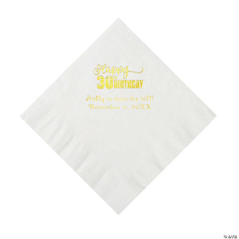 White Happy 30<sup>th</sup> Birthday Personalized Napkins with Gold Foil - 50 Pc. Luncheon Image Thumbnail