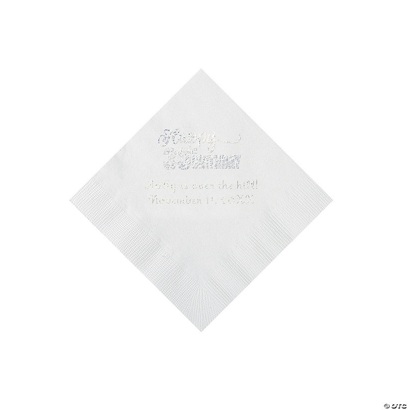 White Happy 30<sup>th</sup> Birthday Personalized Napkins with Silver Foil - 50 Pc. Beverage Image Thumbnail