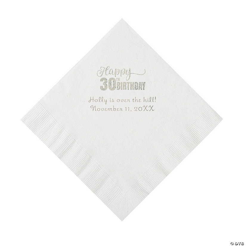 White Happy 30<sup>th</sup> Birthday Personalized Napkins with Silver Foil - 50 Pc. Luncheon Image Thumbnail