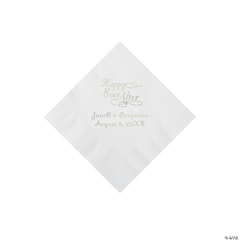 White Happy Ever After Personalized Napkins - Beverage Image Thumbnail