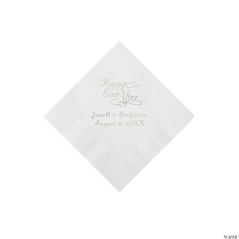 White Happy Ever After Personalized Napkins - Beverage Image