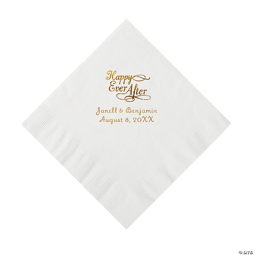 White Happy Ever After Personalized Napkins with Gold Foil - Luncheon Image Thumbnail