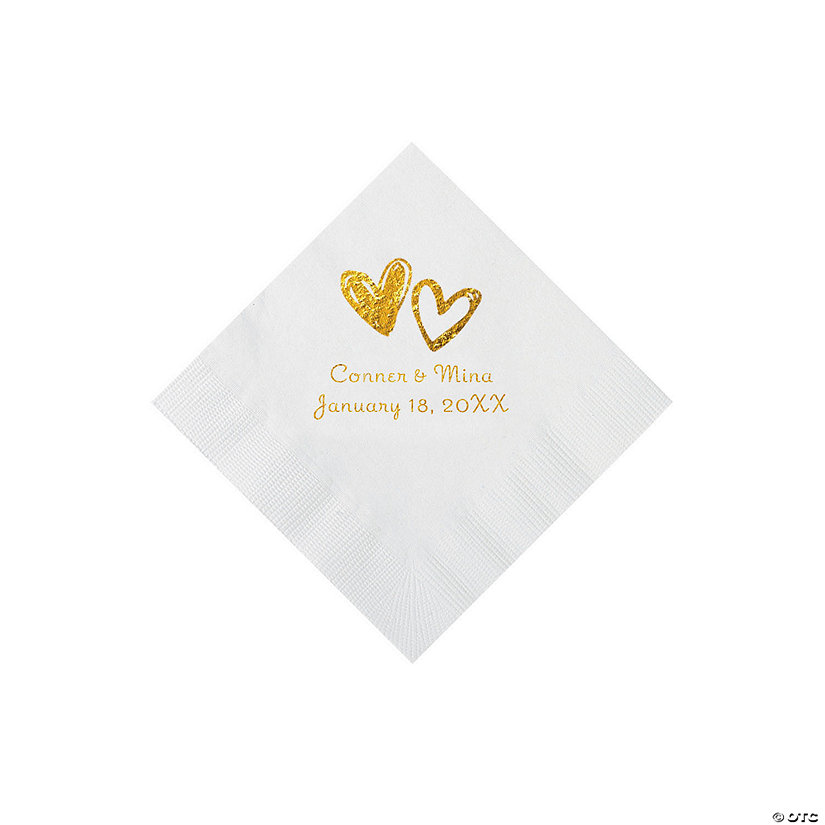 White Hearts Personalized Napkins with Gold Foil - Beverage Image Thumbnail