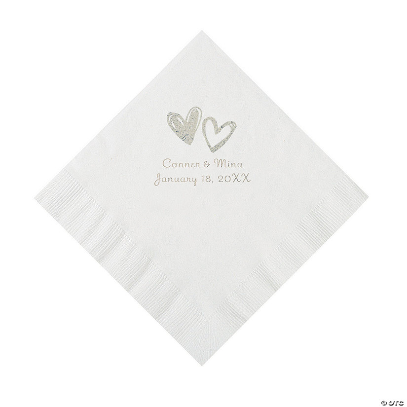 White Hearts Personalized Napkins with Silver Foil - Luncheon Image Thumbnail