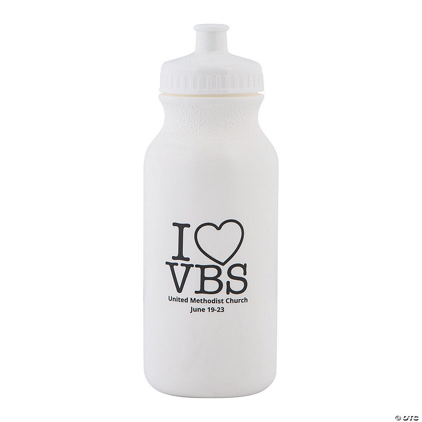 White I Love VBS Personalized Plastic Water Bottles 50 Pc. Oriental