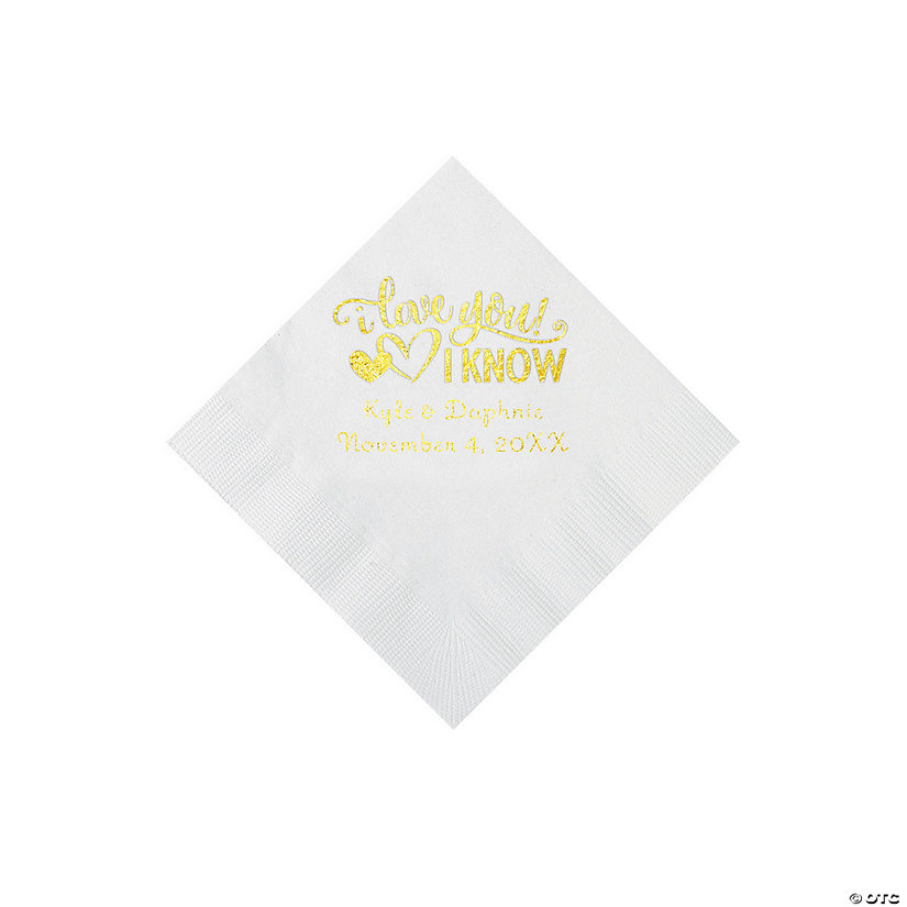 White I Love You, I Know Personalized Napkins with Gold Foil - Beverage Image Thumbnail
