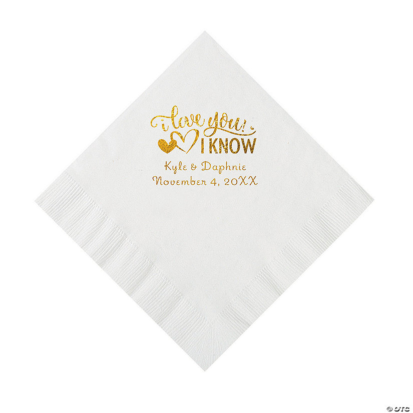 White I Love You, I Know Personalized Napkins with Gold Foil - Luncheon Image Thumbnail