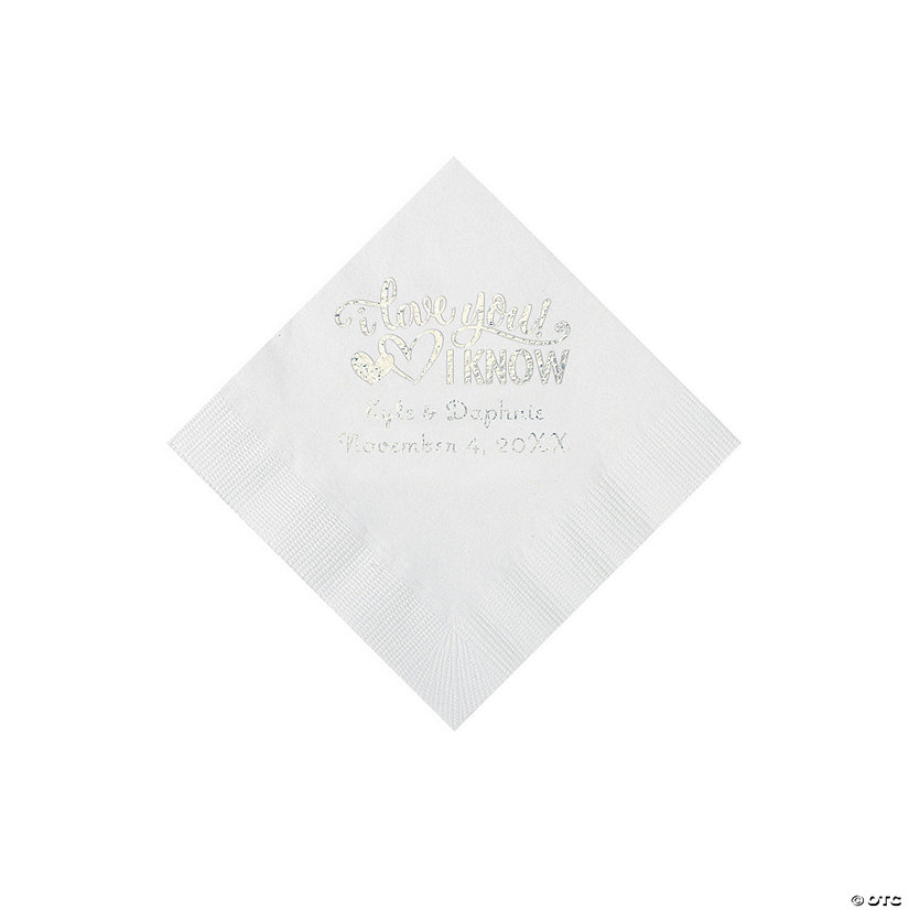 White I Love You, I Know Personalized Napkins with Silver Foil - Beverage Image Thumbnail