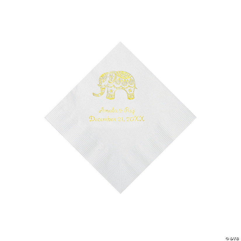White Indian Wedding Personalized Napkins with Gold Foil - Beverage Image Thumbnail