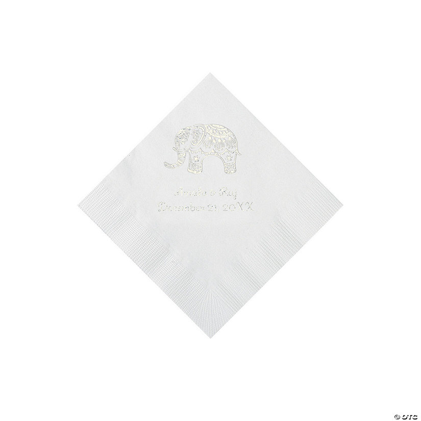 White Indian Wedding Personalized Napkins with Silver Foil - Beverage Image Thumbnail