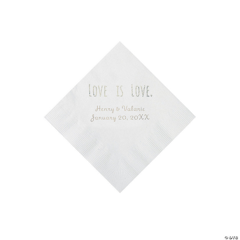 White Love is Love Personalized Napkins with Silver Foil - Beverage Image Thumbnail