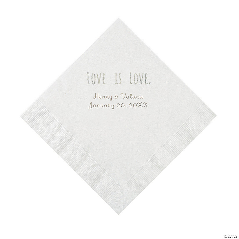 White Love is Love Personalized Napkins with Silver Foil - Luncheon Image Thumbnail